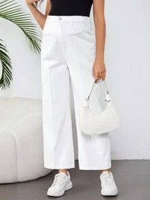 SHEIN 孕妇宽松直筒牛仔裤，白色 - 白色 - 查看 4