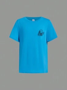 SHEIN Conjunto de 4 peças para meninos, camisetas soltas, casuais, com estampa gráfica, gola redonda, manga curta