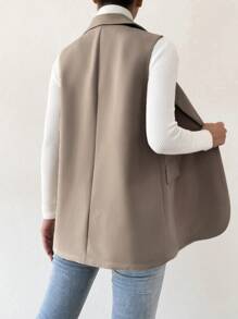EURMUSE Double Breasted Vest Blazer Without Sweater - Khaki - View 2