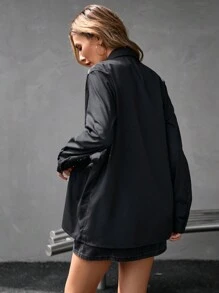 GENKIRA 时尚简约镂空露肩前扣领女式衬衫 女士秋季服装 - 黑色 - 查看 2