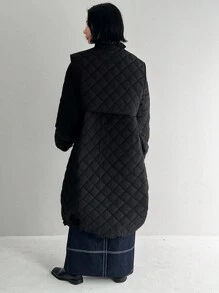 FRIFUL Women's Button-Up Long Sleeve Diamond Textured Loose Fashionable Casual Padded Coat Winter - Black - View 9