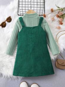SHEIN Elladie kids 年轻女孩通勤学校不对称吊带连衣裙套装 - 墨綠色 - 查看 2