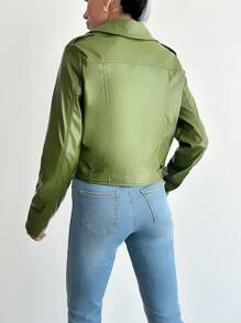 EURMUSE Ladies' Turn-down Collar Zipper Front Jacket - Army Green - View 2