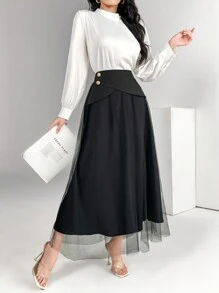 Modelyn Váy lưới trang trí nút kim loại tương phản cho nữ - màu đen - Xem 8