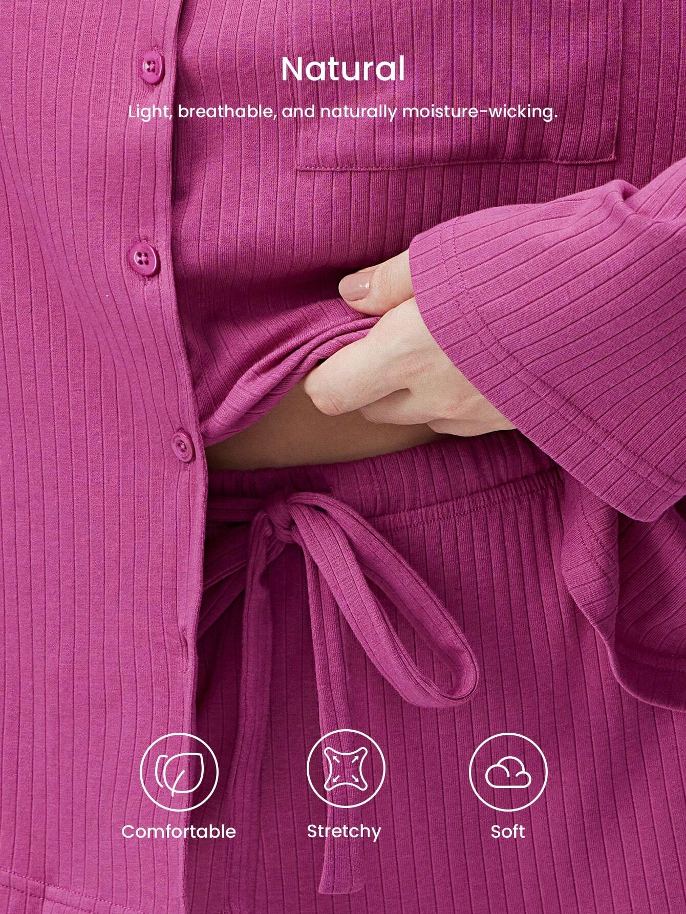 Ensemble de pyjama et de détente en coton côtelé confortable, classique et basique pour femmes, pour l'automne et l'hiver