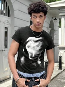 Manfinity VCAY 男士针织时尚休闲日常宽松雪花纹理短袖 T 恤，图案 T 恤 - 彩色 - 查看 1