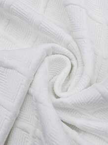 EMERY ROSE White Textured Knit Fabric Front Zip Up Crew Neck Sweatshirt For Women,Long Sleeve Tops In Fall/Winter - White - View 6