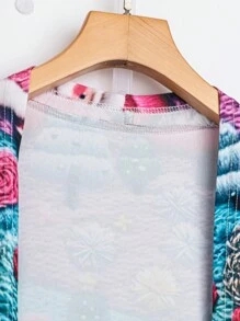 Plus Size Women's Spring Autumn Christmas Tree Print Long Sleeve Open Front Casual Jacket - Multicolor - View 5