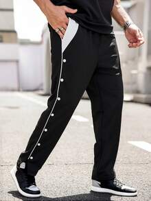Manfinity LEGND Pantalones casuales con decoración de puntos de contraste para hombres - Blanco y Negro - Ver 4