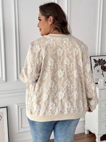 SHEIN LUNE Áo khoác Jacquard họa tiết hoa giản dị mùa xuân/thu cỡ lớn - Màu be - Xem 2