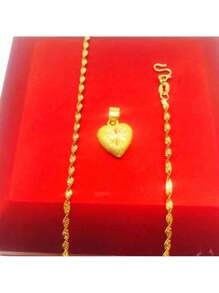 1pc Vietnam 24K Gold Filled Solid Heart-Shaped Pendant, Chain Necklace Jewelry For Women Valentines