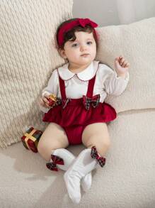 Souflis Souflis 3 件套女婴可爱蝴蝶结吊带裤套装，2024 年秋冬新款时尚舒适