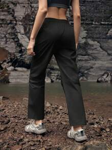 In My Nature Pantalones de diseño casual con botones, de moda, a juego con todo, para uso al aire libre, para mujeres - Negro - Ver 2
