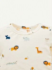 Cozy Pixies 2pcs Baby Boy Cartoon Pattern Crew Neck Long Sleeve Top And Bib Pants Set - Brown - View 13