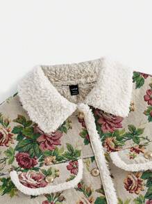 SHEIN MOD Jacquard Jacket For Women, Floral Pattern, Perfect For  Autumn Outfits,FallVintage Painting Inspired Jacquard Fabric Composite Fleece Jacket For Ladies - Multicolor - View 3