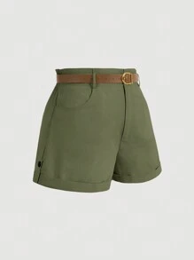 SHEIN MOD Vintage Style Plus Size Apricot Color Shorts With Belt