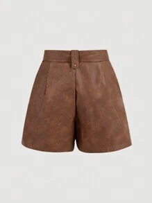 SHEIN MOD PU皮革铆钉装饰驼色复古女士短裙，复古，老钱风格，教师，70年代，早午餐，冬季，秋季，西部俱乐部 - 駝色 - 查看 2