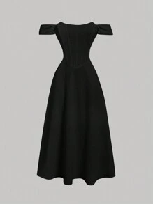 SHEIN MOD Faux Fishbone Design One Shoulder Romantic Dress