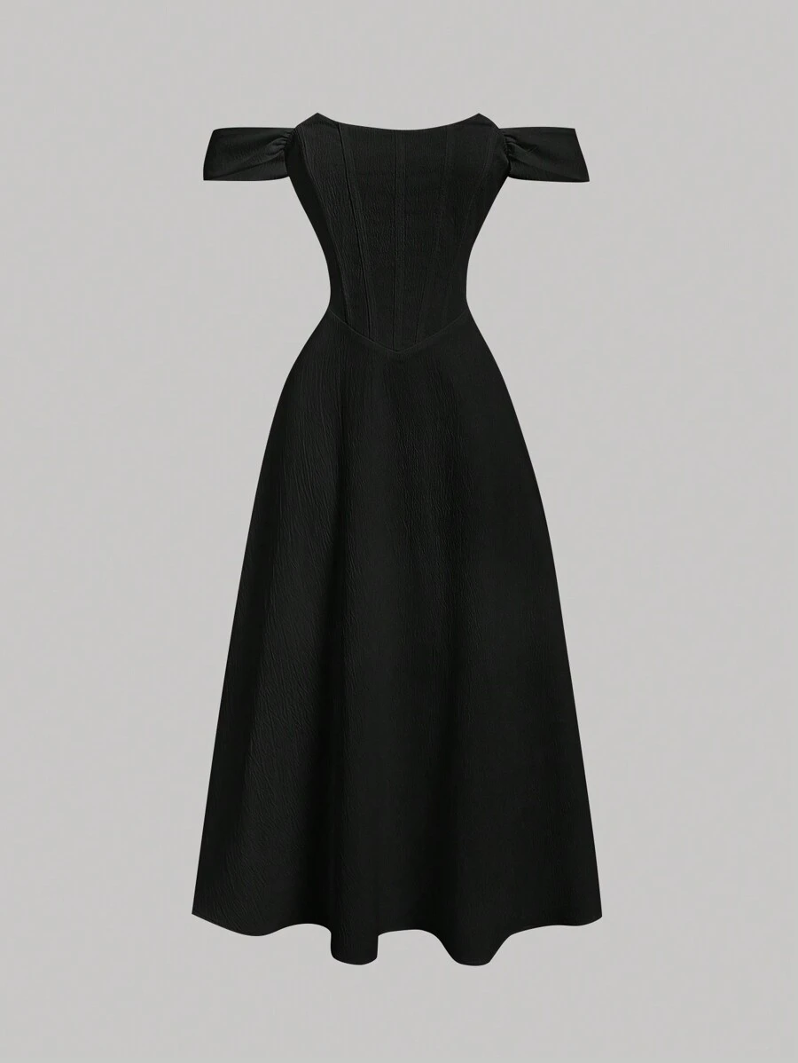 SHEIN MOD Faux Fishbone Design One Shoulder Romantic Dress