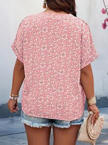 Calvaya Áo Sơ Mi Ngắn Tay Mùa Hè Cổ Chữ V Ngẫu Nhiên Plus Size - Màu Hồng baby - Xem 2