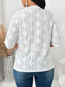 SHEIN Lady 秋冬休闲优雅工作针织纹理女士外套 - 白色 - 查看 2