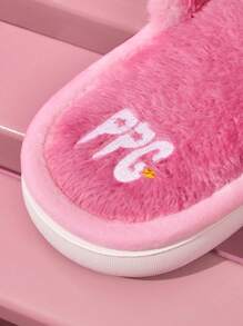 THE POWERPUFF GIRLS X SHEIN 女士可爱花朵、泡泡、毛茛刺绣露趾毛绒家居拖鞋，适合新年、春季、春假、复活节、情人节、冬季等场合，Y2K - 淺粉色 - 查看 7