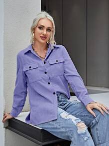 SHEIN LUNE Women's Solid Color Simple Long Sleeve Blouse - Mint Blue - View 5