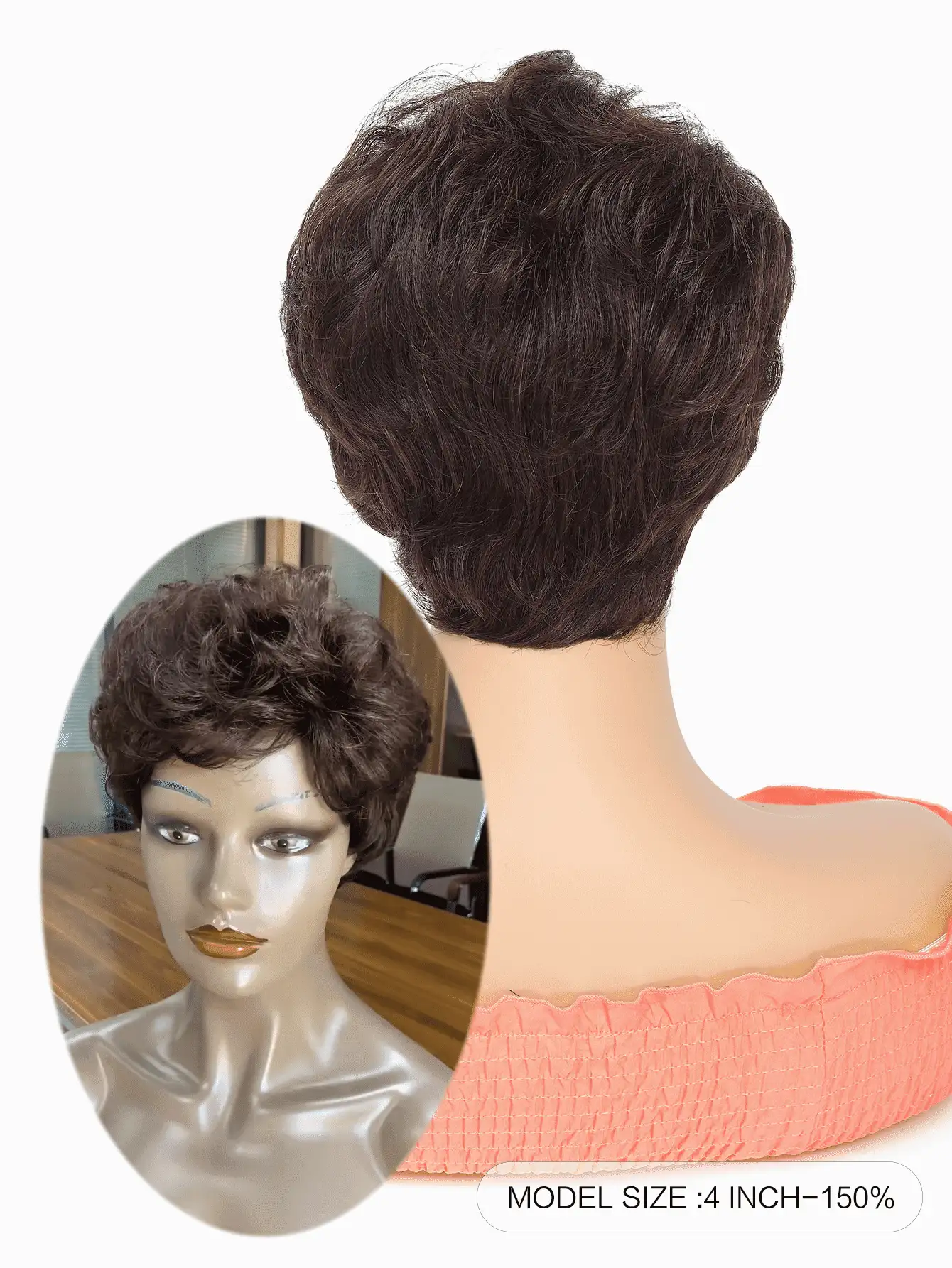 Short Machine Made Bang Wig, Color 2# Pixie Wig Chocolate Brown None Lace Wig With Fringe, Natural Layered Wigs Human Hair Wear And Go