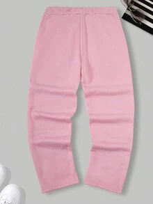Manfinity LEGND Men's Letter Print Drawstring Pocket Casual Sweatpants - Pink - View 2