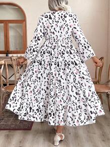 Celure Plus Size V-Neck Patchwork Floral Print Minimalist Casual Dress