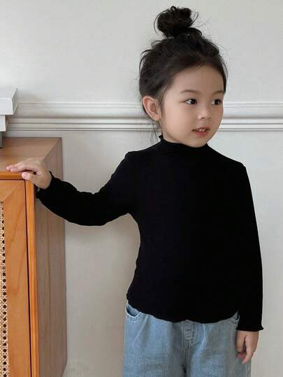 Dazy Kids Young Girl Solid Color High Neck T-Shirt, Autumn