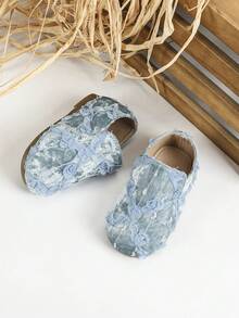 1双简约可爱深口舒适保暖婴儿鞋，适合秋冬季婴儿，平底 - 藍色 - 查看 3