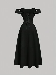 SHEIN MOD Faux Fishbone Design One Shoulder Romantic Dress