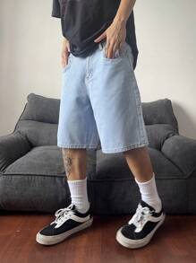 STEELVANCE Men's Casual Wide Leg Denim Shorts, Summer Plain Denim Jorts Baggy Light Blue Denim Shorts, For Husband, Boyfriend Gifts Work Going Out Urban Vacation College