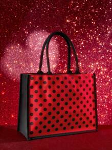 Betty Boop x SHEIN 1个卡通人物波点印花手提袋，适合作为礼物、送给爱人、作为礼品创意、用于派对、节日、情人节 - 紅色 - 查看 8