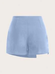 SHEIN Clasi Plus Chain Detail Wrap Front Black Skort - Baby Blue - View 2