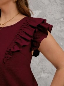 SHEIN Clasi Plus Size Casual Loose Bowknot Decor Double Layer Cap Sleeve Square Neck Blouse