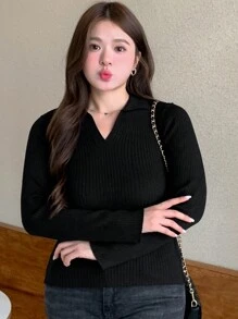 Dazy Petite Plus Plus Size Casual Solid Color Turtleneck Sweater, Spring/Autumn,Fall Women Clothes - Black - View 6