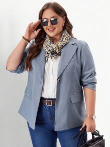EMERY ROSE Damen Lässig Blazer Jacke in Große Größen mit Kragen, Knopf, in Blau für den Herbst, Business Lässig Damen mit Taschen - Blau - Übersicht 6