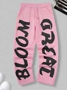 Manfinity LEGND Men's Letter Print Drawstring Pocket Casual Sweatpants - Pink - View 3