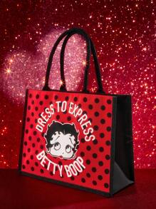 Betty Boop x SHEIN 1个卡通人物波点印花手提袋，适合作为礼物、送给爱人、作为礼品创意、用于派对、节日、情人节 - 紅色 - 查看 2