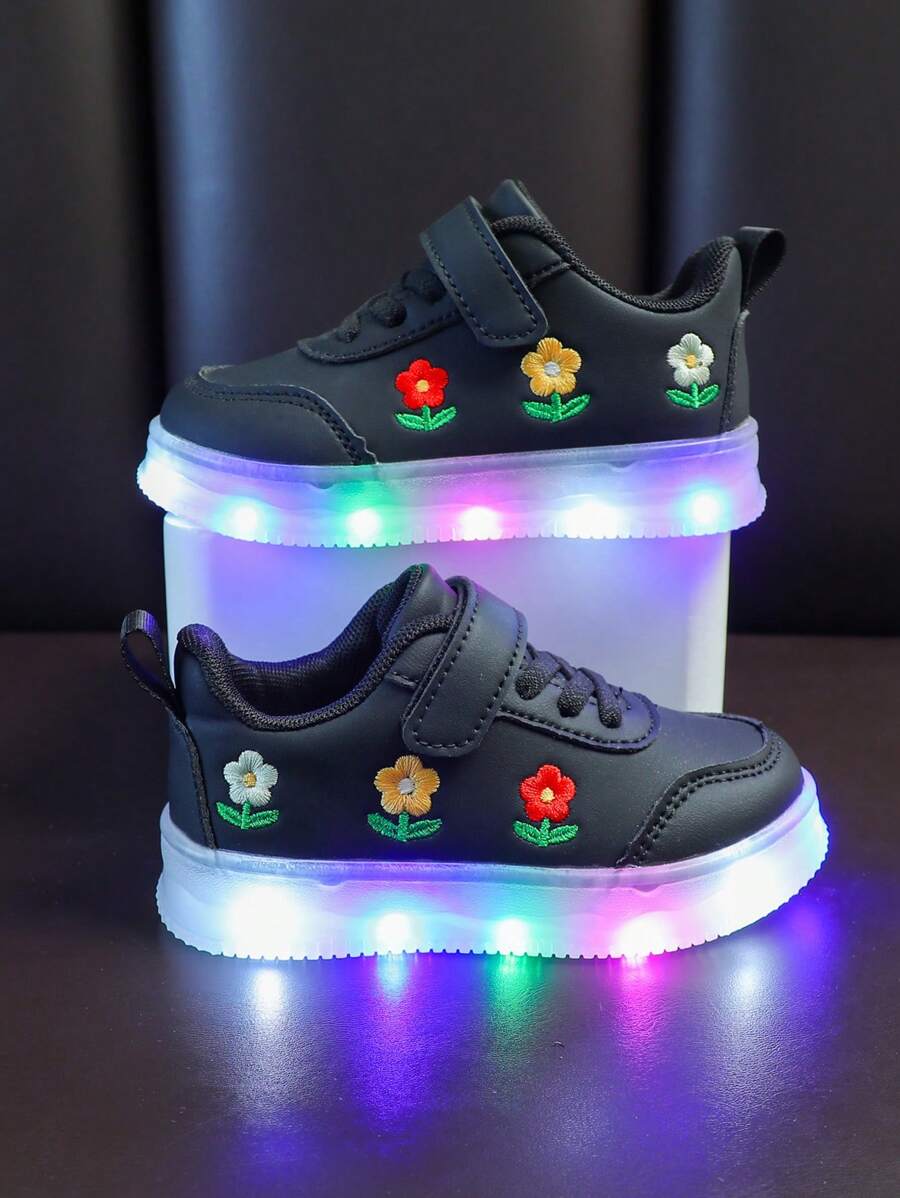 婴幼儿运动鞋新款带灯鞋底校园学生休闲皮鞋舒适软底轻便防滑透气减震 - 黑色 - 查看 1