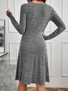 EMERY ROSE 圆领长袖连衣裙,秋季女装连衣裙,冬季女装连衣裙 - 深灰色 - 查看 2