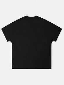 ROMWE MEN Street Life 男式复古宽松图案印花短袖 T 恤，高街风格 - 黑色 - 查看 2