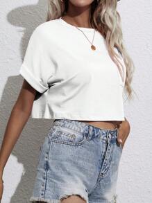 SHEIN LUNE 蝙蝠袖口袋貼布短版T恤