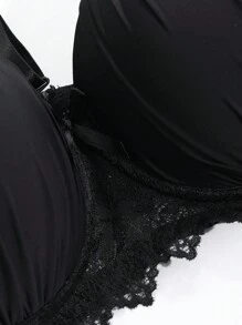 DAZY Pleated Lace Patchwork Underwired Padded Bra , Black - Black - View 9