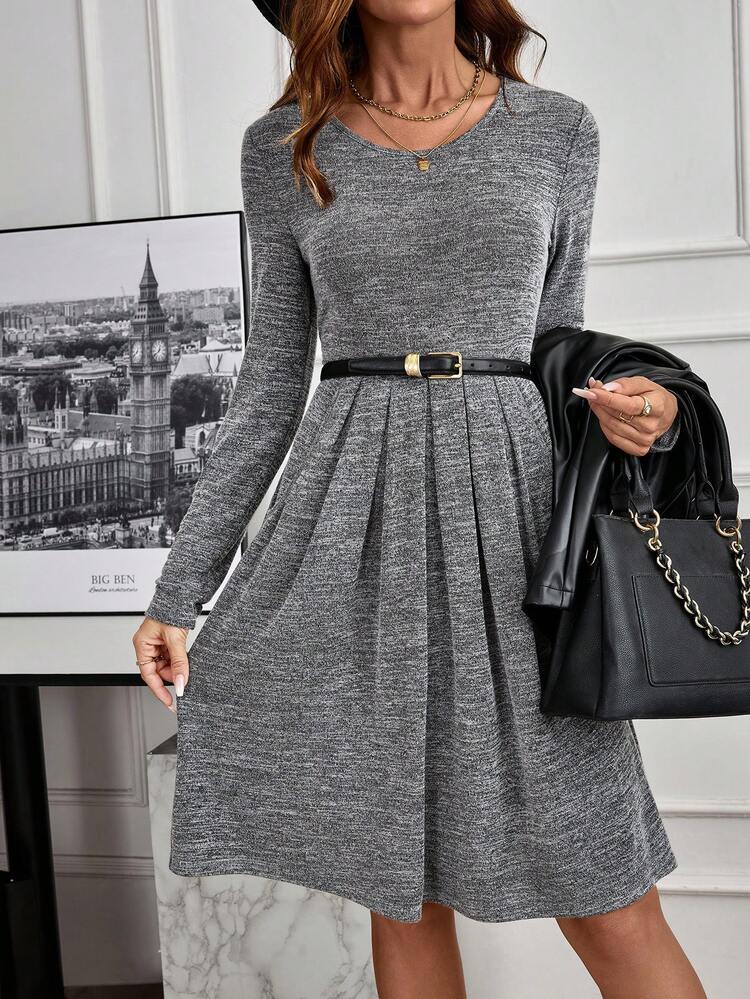 Round-Neck Long-Sleeve Dress, Autumn Women's Dress,Spring Outfit Women
