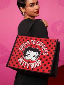 Betty Boop x SHEIN 1个卡通人物波点印花手提袋，适合作为礼物、送给爱人、作为礼品创意、用于派对、节日、情人节 - 紅色 - 查看 3