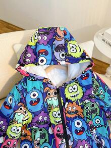 SHEIN Áo khoác có mũ trùm đầu in hình quái vật dễ thương cho bé trai từ 4-7 tuổi, thích hợp mặc khi đi chơi và đi học vào mùa đông, mùa thu và mùa xuân - Nhiều màu - Xem 8