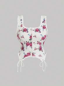 SHEIN MOD Plus Size Vintage Palace Asymmetric Hem Floral Print Tank Top - Multicolor - View 1